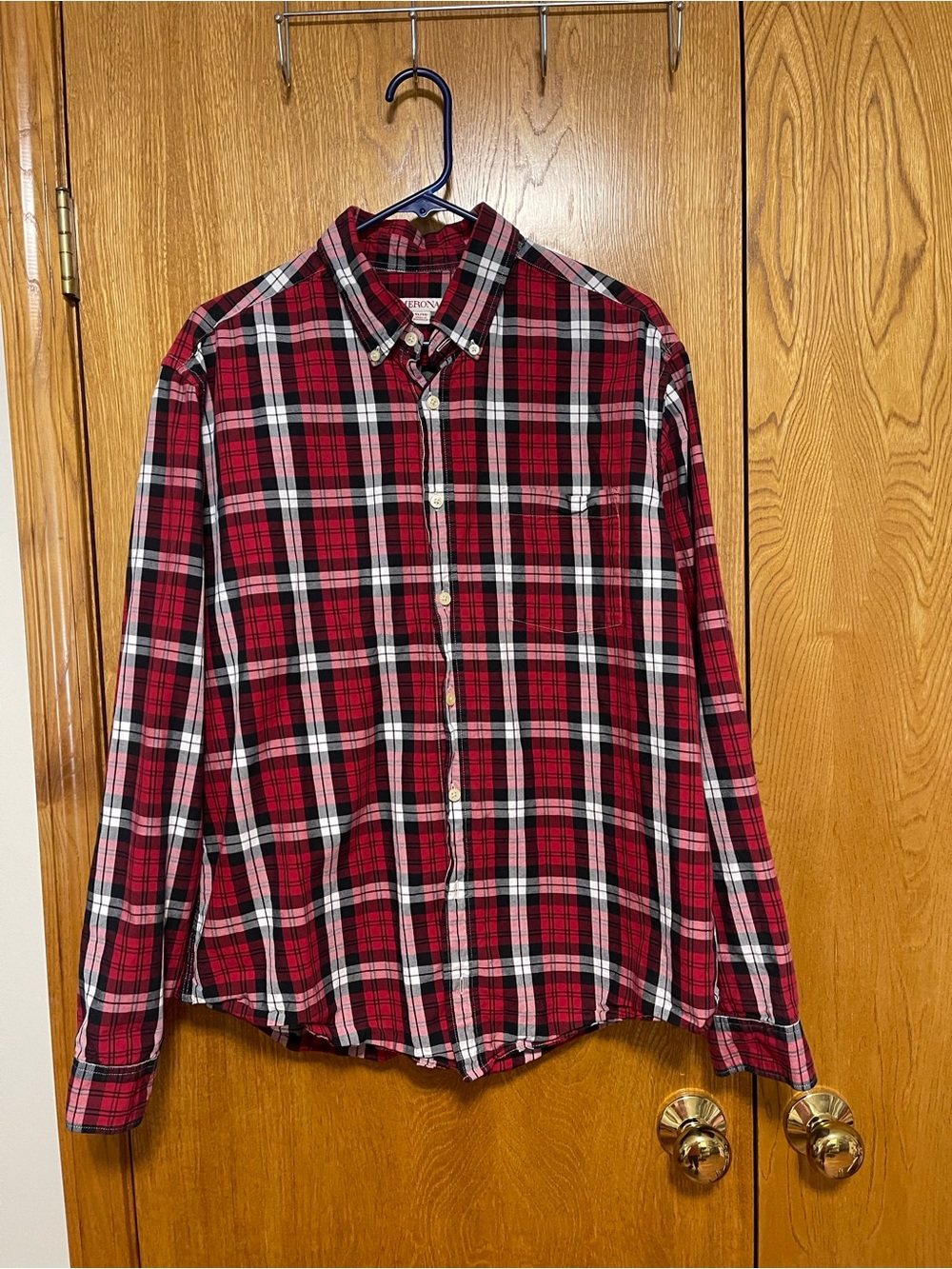 Merona Red Black White Plaid Button-Down Shirt